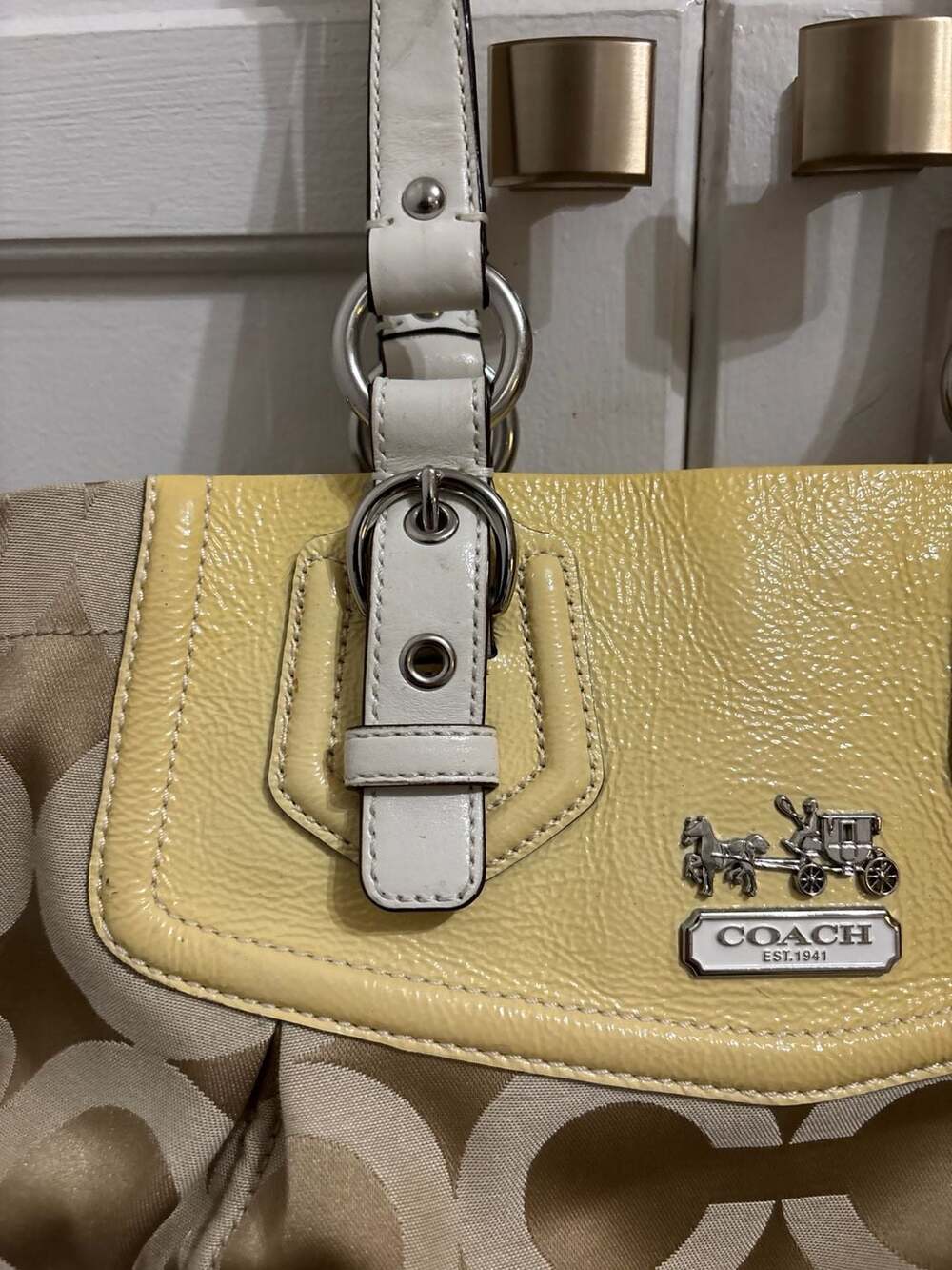 Coach Penelope Signature Carryall Handbag Khaki Yellow 14578 - Picture 3 of 8